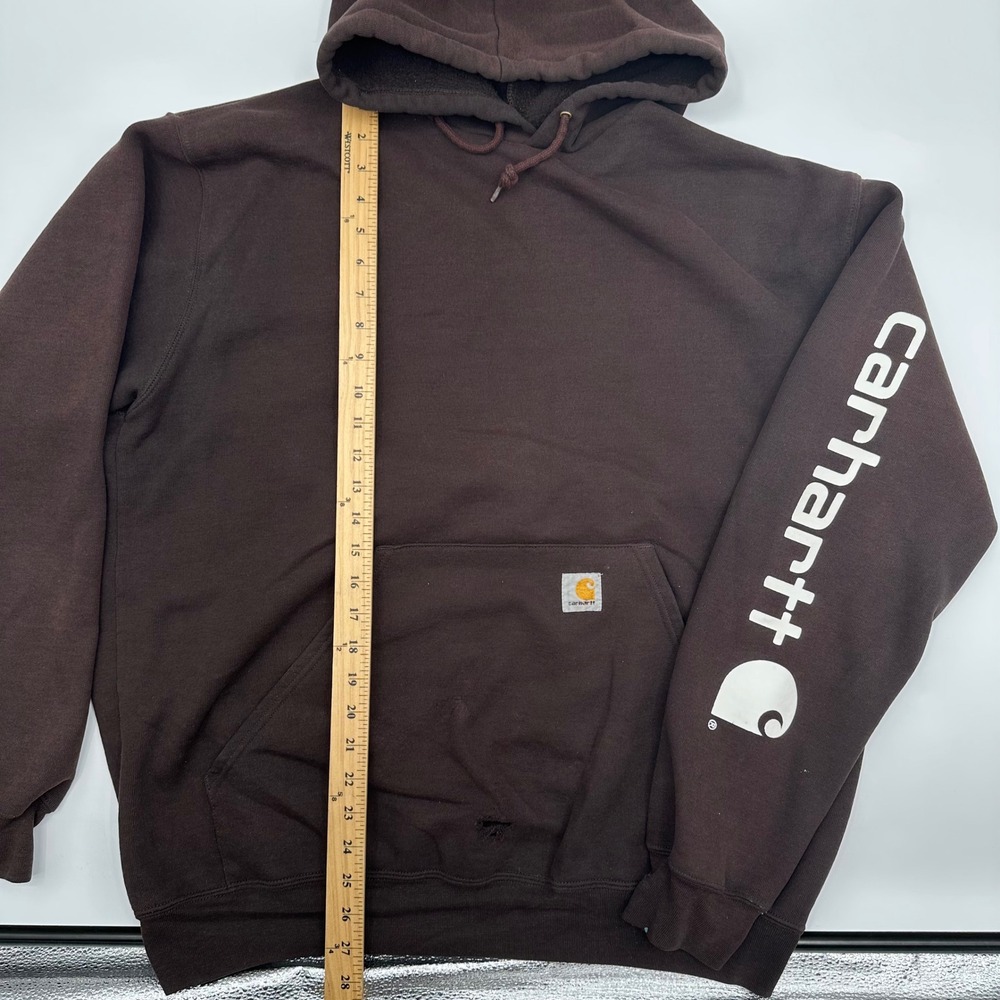 Carhartt K288 DKB Mens Large Brown Midweight Logo Sleeve Hoodie Thrashed READ - Picture 4 of 10